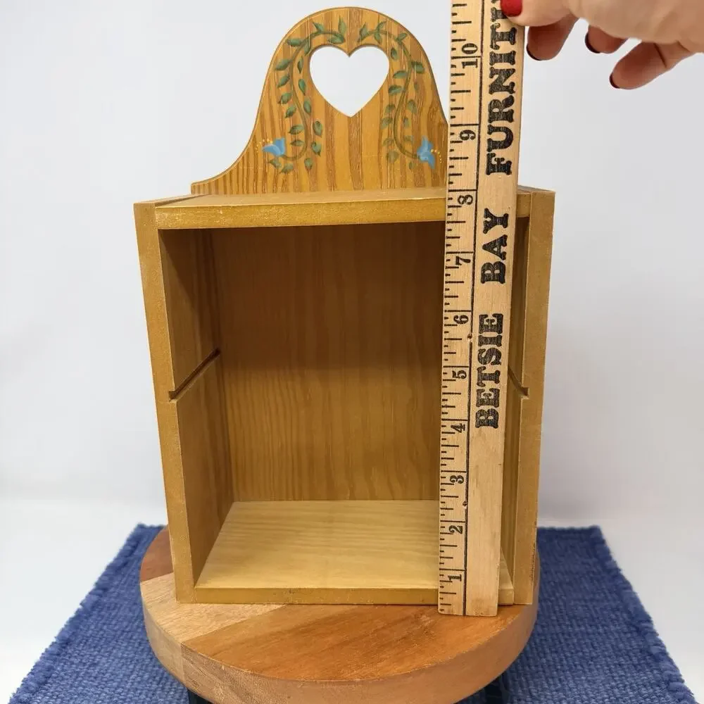 Small Antique Pine Wood Hanging Spice Box With Floral Pattern